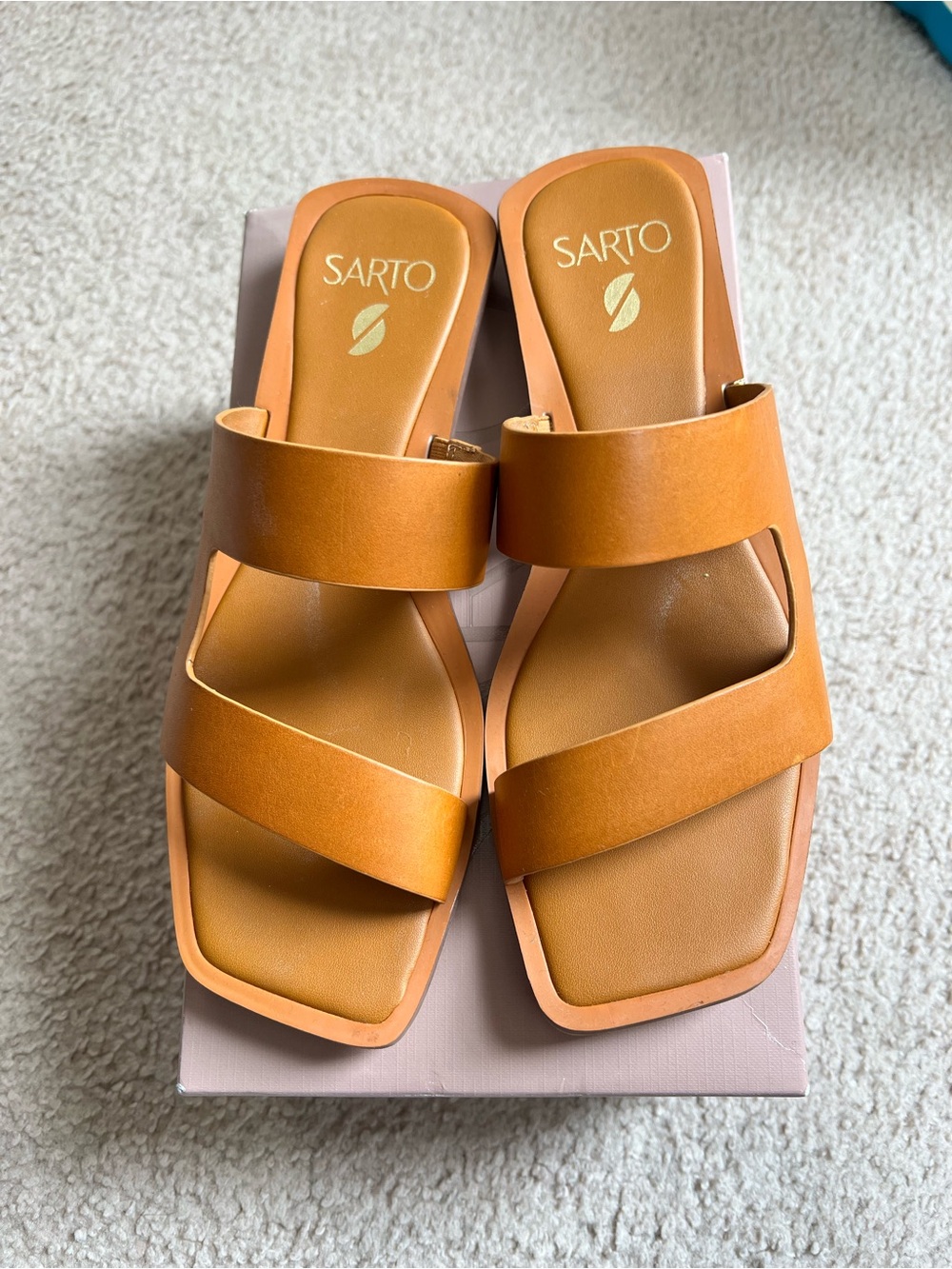 Franco Sarto Women's Cognac Double-Strap Slide Sandals